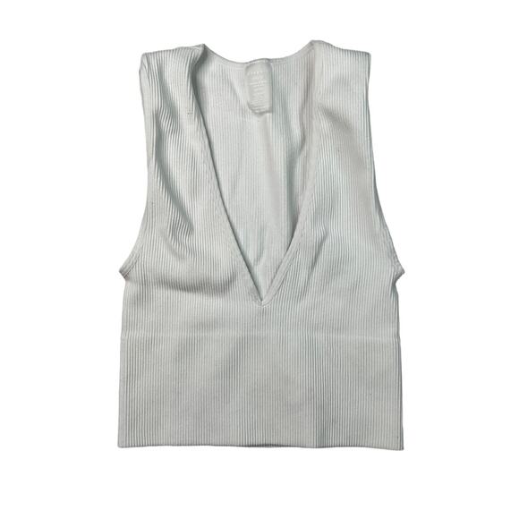 Dynamic Atomic View Cropped Tank Deep V-Neck Ribbed White Womens OS One Size - Picture 3 of 7
